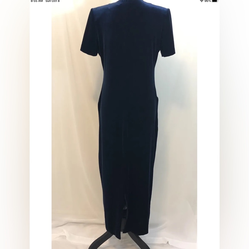 Another Thyme Womens Dress Vintage 10 Blue Velvet Maxi Sheath Shift Cocktail - Picture 10 of 11